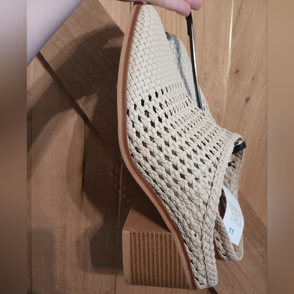 White Woven Heeled Mules, Size 11!